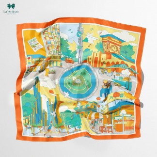 Khăn lụa vuông in hai mặt họa tiết Sài Gòn Phố 70x70cm